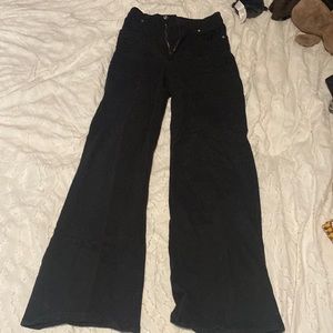 black high waist wide leg twill pants